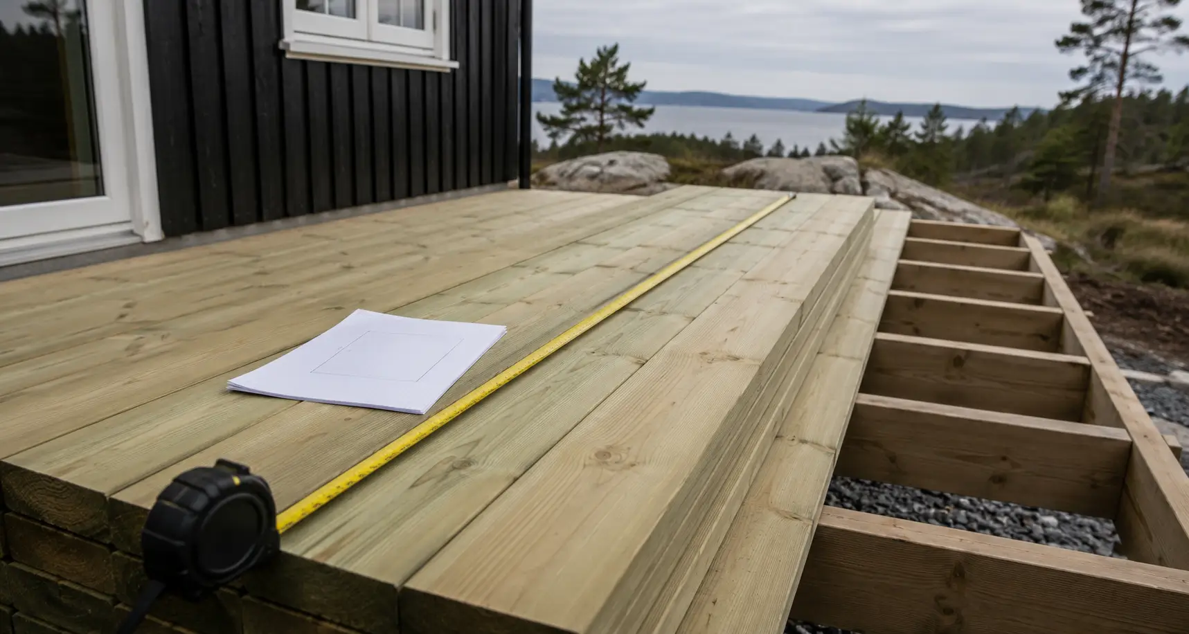 Tablas de tarima exterior apiladas para un cálculo de cantidad